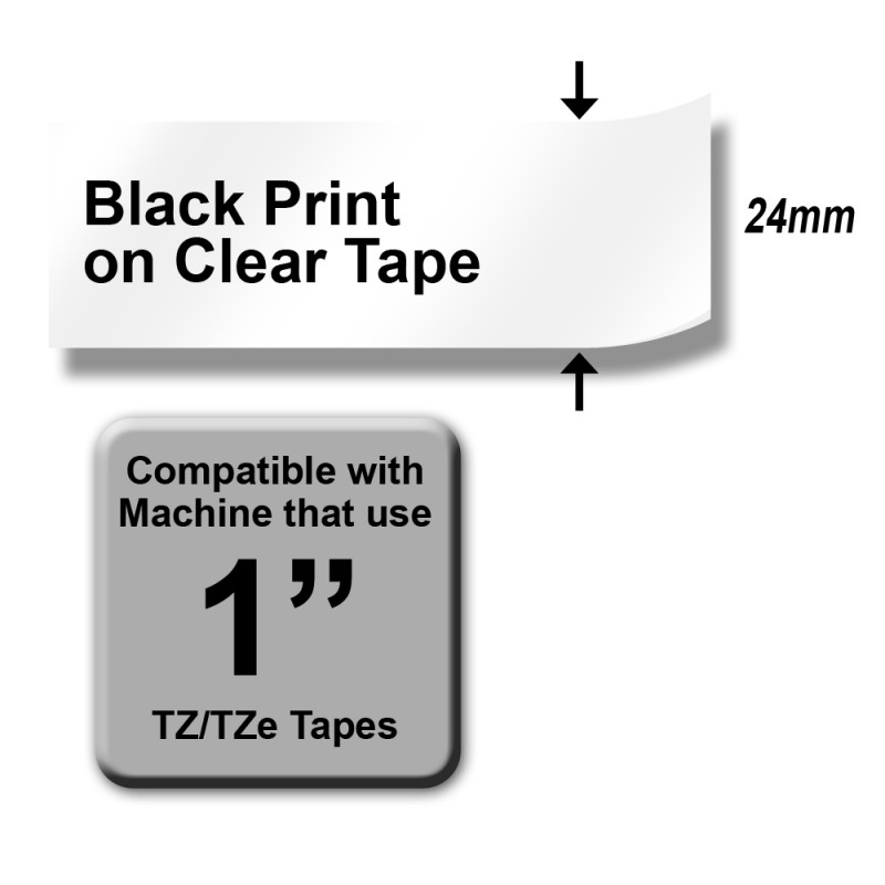 Brother TZe-151 Labelling Tape – Black on Clear, 24mm wide Standard Laminated